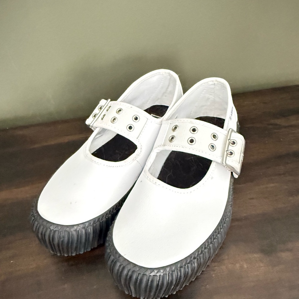 Vans White Mary Jane Flats with Black Soles